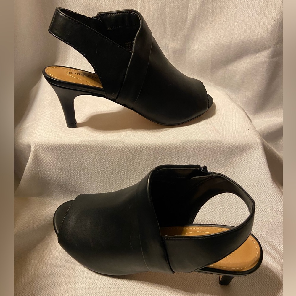 Comfortview Black Peep Toe Kitten Heels, New Without Box, Size 7.5 and 7 Wide